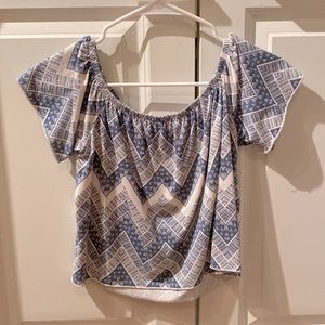 Light blue print, off the shoulder, crop top